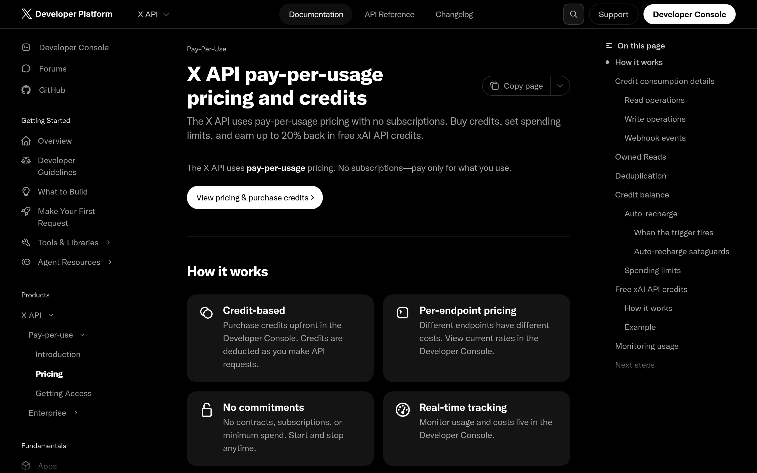 X's developer documentation page titled X API pay-per-usage pricing and credits, the source for per-post API costs