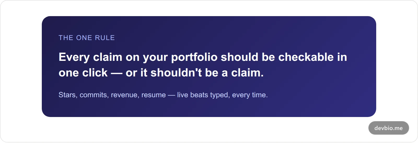 Callout card summarizing the core rule: replace claims with proof